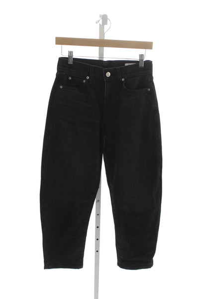 AYR Womens Tapered Jeans Black Mid Rise Cotton Button 28 Inseam Size 24