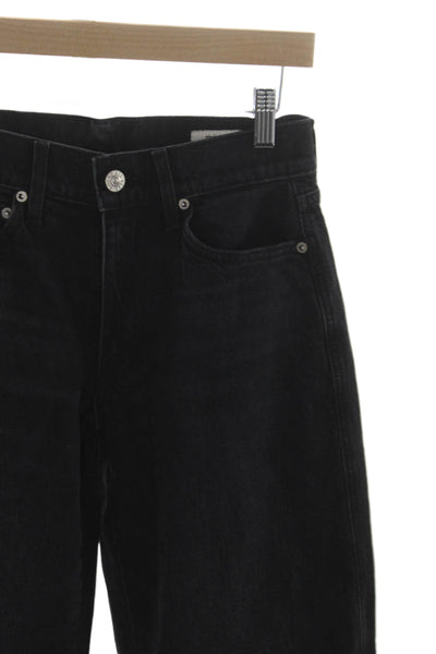 AYR Womens Tapered Jeans Black Mid Rise Cotton Button 28 Inseam Size 24