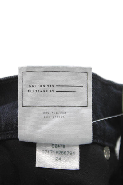 AYR Womens Tapered Jeans Black Mid Rise Cotton Button 28 Inseam Size 24