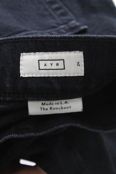 AYR Womens Tapered Jeans Black Mid Rise Cotton Button 28 Inseam Size 24