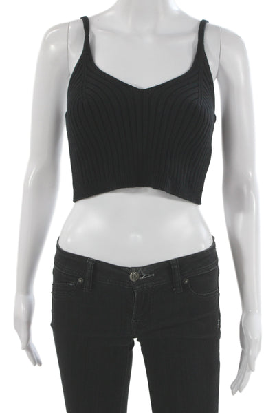 Free People Women Black Striped V Neck Tank Sleeveless Size M