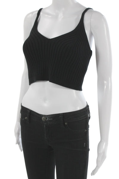 Free People Women Black Striped V Neck Tank Sleeveless Size M