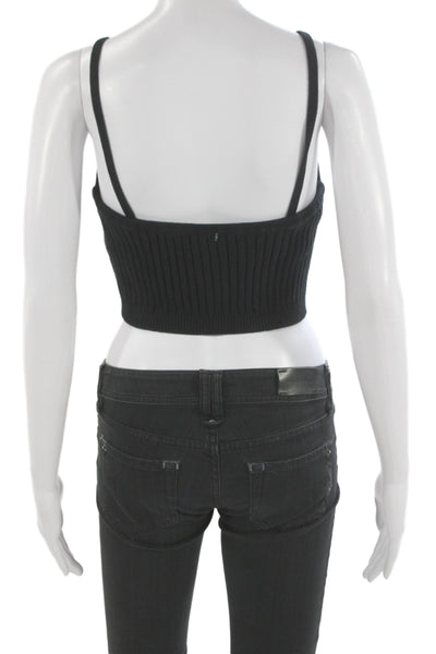 Free People Women Black Striped V Neck Tank Sleeveless Size M