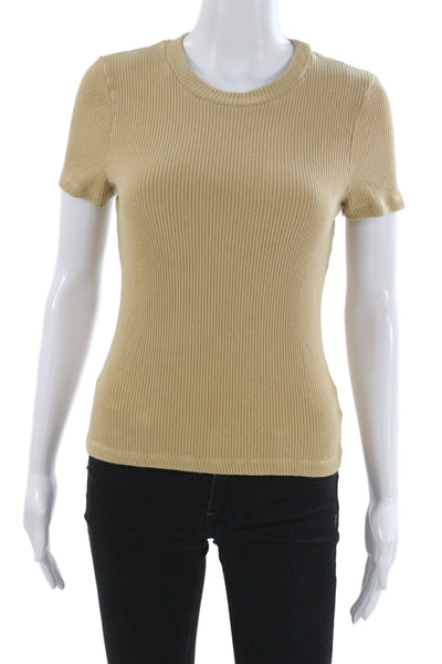 Lacausa Womens Basic Beige Short Sleeve Round Neck T-Shirt Size XS
