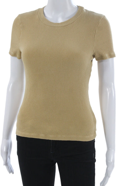 Lacausa Womens Basic Beige Short Sleeve Round Neck T-Shirt Size XS