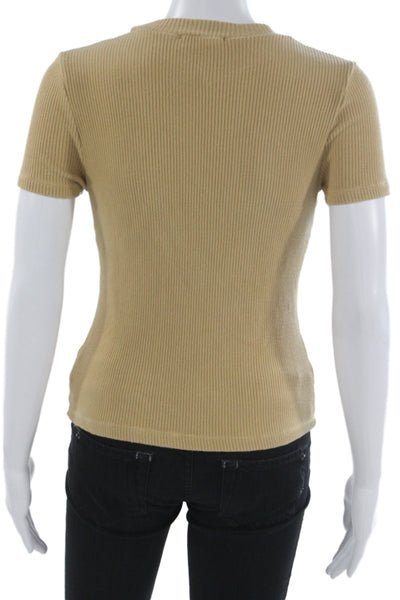Lacausa Womens Basic Beige Short Sleeve Round Neck T-Shirt Size XS