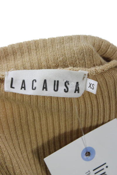 Lacausa Womens Basic Beige Short Sleeve Round Neck T-Shirt Size XS