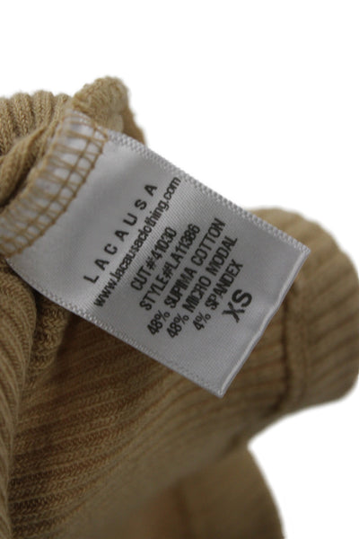 Lacausa Womens Basic Beige Short Sleeve Round Neck T-Shirt Size XS