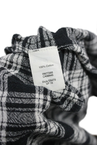 Madewell Womens Kimono Blouse Black Plaid 100% Cotton V Neck 3/4 Sleeve Size S