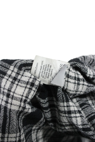 Madewell Womens Kimono Blouse Black Plaid 100% Cotton V Neck 3/4 Sleeve Size S