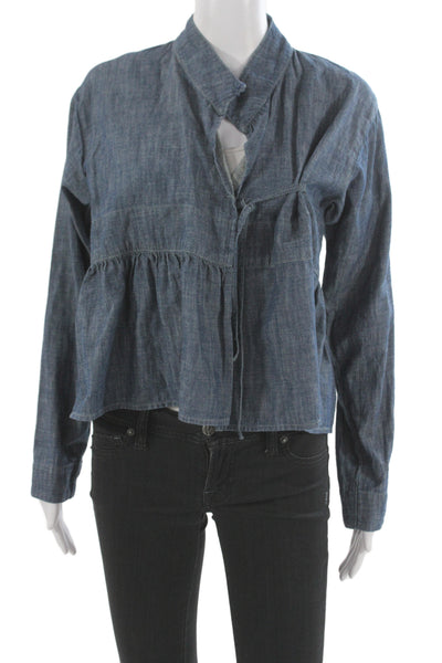 Citizens of Humanity Women Denim Collared Tie Blouse Blue Size S