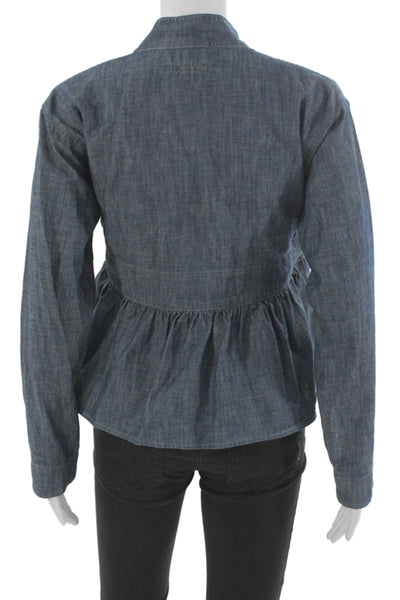 Citizens of Humanity Women Denim Collared Tie Blouse Blue Size S