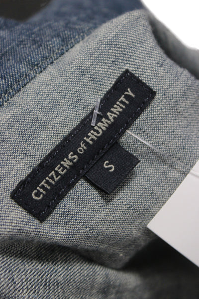 Citizens of Humanity Women Denim Collared Tie Blouse Blue Size S