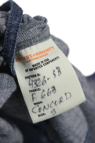Citizens of Humanity Women Denim Collared Tie Blouse Blue Size S