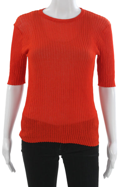Zara Women Basic Red Knit Crew Neck Short Sleeve T-Shirt Size M
