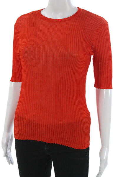 Zara Women Basic Red Knit Crew Neck Short Sleeve T-Shirt Size M