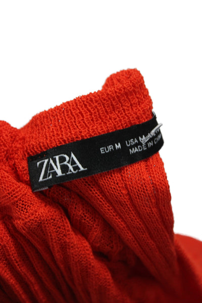Zara Women Basic Red Knit Crew Neck Short Sleeve T-Shirt Size M