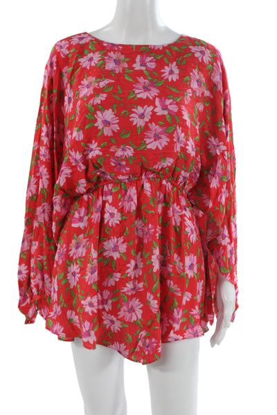 Love Shack Fancy Womens Red Blouson Dress Boat Neck Long Sleeve Size S