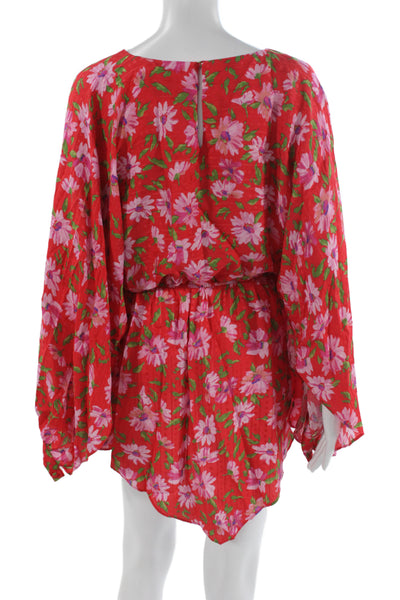 Love Shack Fancy Womens Red Blouson Dress Boat Neck Long Sleeve Size S