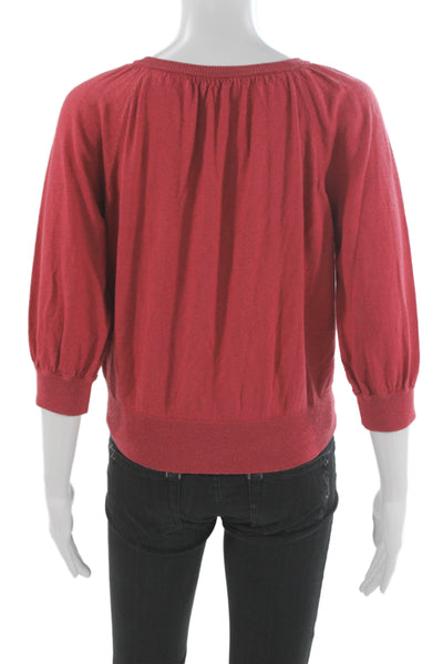 CO Women Cardigan Red Silk Blend Round Neck 3/4 Sleeve Classic Size M