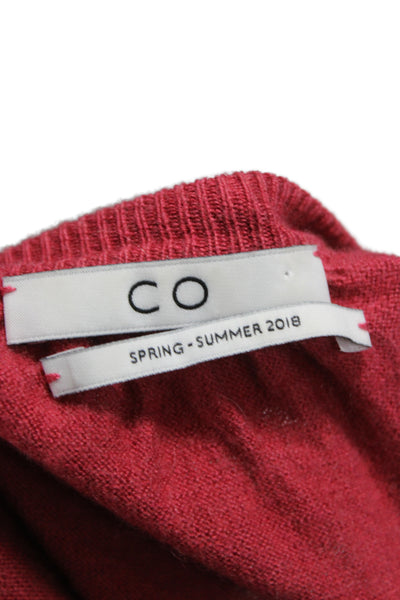 CO Women Cardigan Red Silk Blend Round Neck 3/4 Sleeve Classic Size M