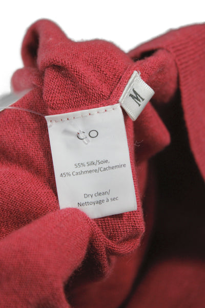CO Women Cardigan Red Silk Blend Round Neck 3/4 Sleeve Classic Size M