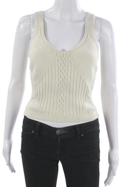 La Ligne Womens Ivory Cotton V-Neck Sleeveless Vest Sweater Size S