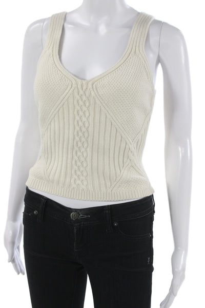 La Ligne Womens Ivory Cotton V-Neck Sleeveless Vest Sweater Size S