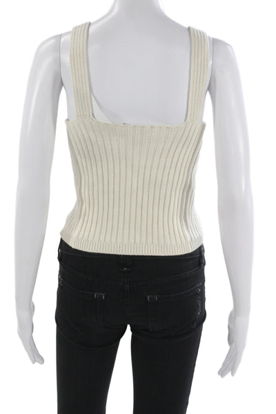 La Ligne Womens Ivory Cotton V-Neck Sleeveless Vest Sweater Size S