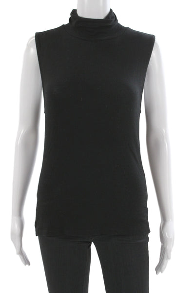 Vince Women Basic Sleeveless Turtleneck Tank Black Cotton Blend Size M