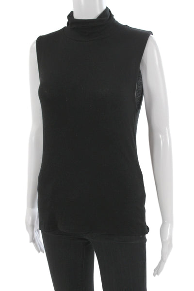 Vince Women Basic Sleeveless Turtleneck Tank Black Cotton Blend Size M