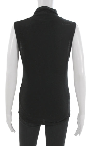 Vince Women Basic Sleeveless Turtleneck Tank Black Cotton Blend Size M