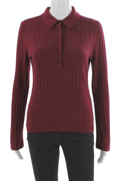 BR Womens Red Striped Merino Wool Henley Sweater Long Sleeve Collared Size S