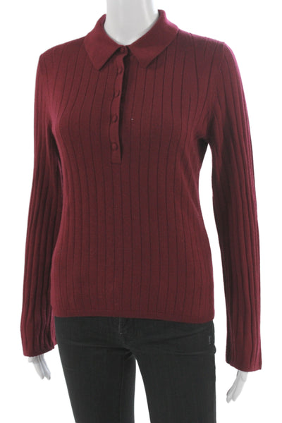 BR Womens Red Striped Merino Wool Henley Sweater Long Sleeve Collared Size S