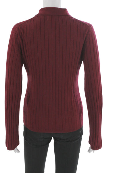 BR Womens Red Striped Merino Wool Henley Sweater Long Sleeve Collared Size S