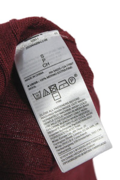BR Womens Red Striped Merino Wool Henley Sweater Long Sleeve Collared Size S