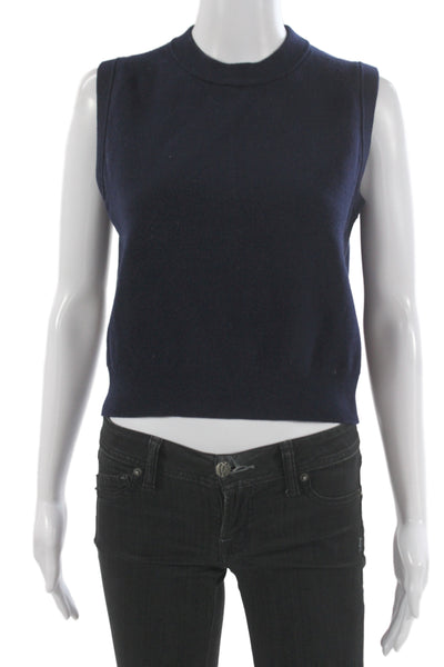 Massimo Dutti Womens Blue Viscose Mock Neck Sleeveless Sweater Vest Size S