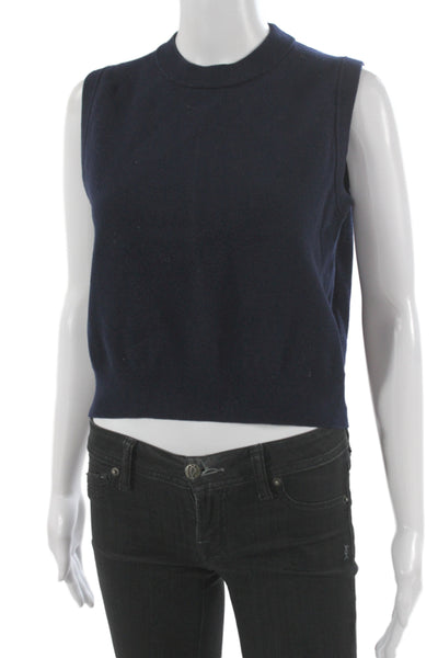Massimo Dutti Womens Blue Viscose Mock Neck Sleeveless Sweater Vest Size S