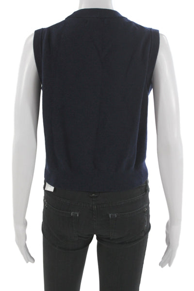 Massimo Dutti Womens Blue Viscose Mock Neck Sleeveless Sweater Vest Size S