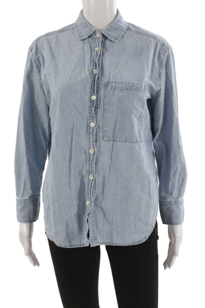 AYR Women Collared Blue Cotton Button-Up Long Sleeve Top Size XS