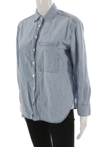 AYR Women Collared Blue Cotton Button-Up Long Sleeve Top Size XS