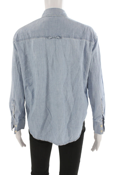 AYR Women Collared Blue Cotton Button-Up Long Sleeve Top Size XS