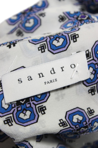 Sandro Womens Silk Geometric Collared Button Long Sleeve Tunic Size S