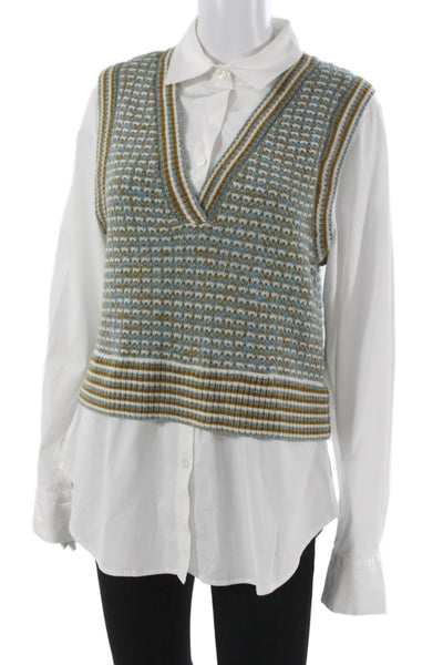 Veronica Beard Unisex Fair Isle Merino Wool Sweater Vest V-Neck Button Size M