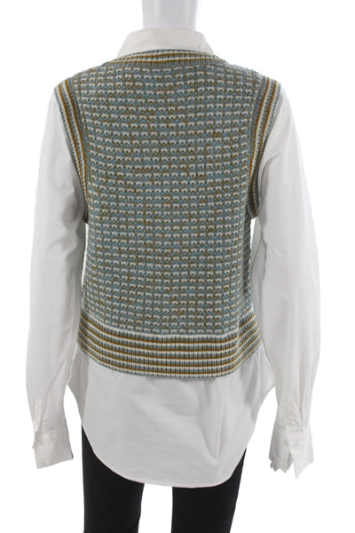 Veronica Beard Unisex Fair Isle Merino Wool Sweater Vest V-Neck Button Size M