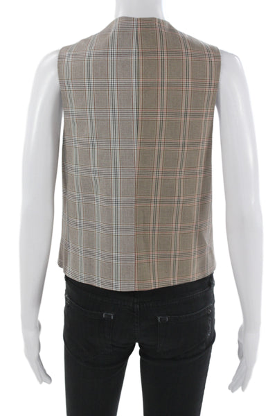 Drew Women Plaid Sleeveless Button Vest Beige Size L