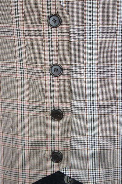 Drew Women Plaid Sleeveless Button Vest Beige Size L