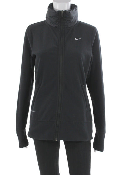 Nike Womens Track Jacket Black Polyester Zip Size S