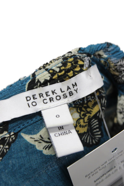 Derek Lam 10 Crosby Women Blue Floral High-Neck Tie Blouse Long Sleeve Size 0