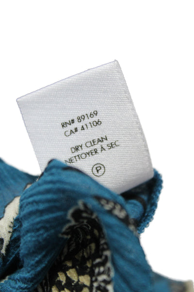 Derek Lam 10 Crosby Women Blue Floral High-Neck Tie Blouse Long Sleeve Size 0